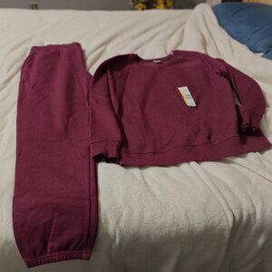Walmart Maroon Womans Sweatsuit. Relaxed Fit. Super Soft. Size LG 12-14 New